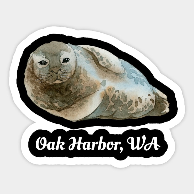 Oak Harbor WA Cute Harbor Seal Ocean Watercolor Sea Animal Sticker by twizzler3b